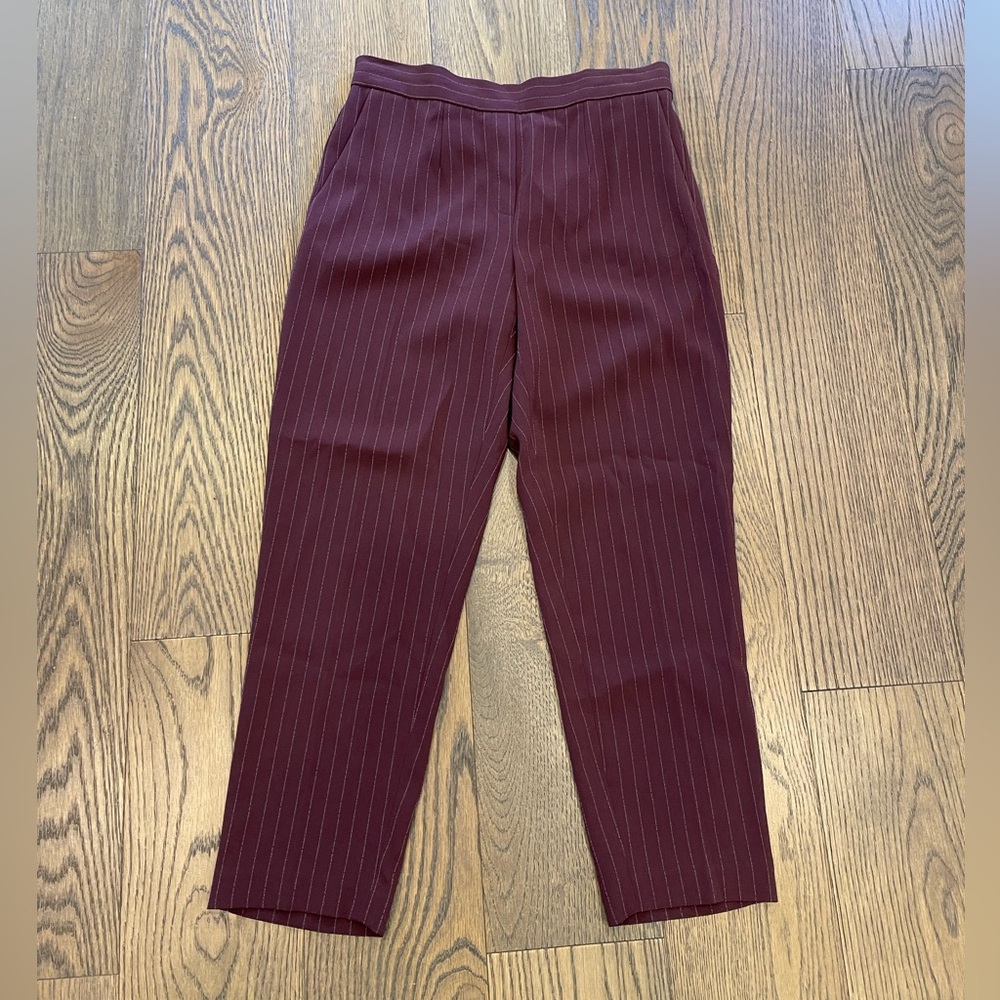 Babaton High Rise Burgundy Pinstripe Trousers 8 Medium